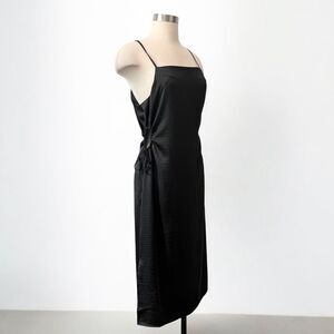 Christian Lacroix Black Satin Fitted Cutout Pencil Midi Dress Large Bodycon